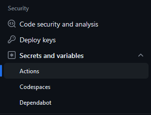 GitHub sidebar viewed in a repository's settings. The Security section is viewed.